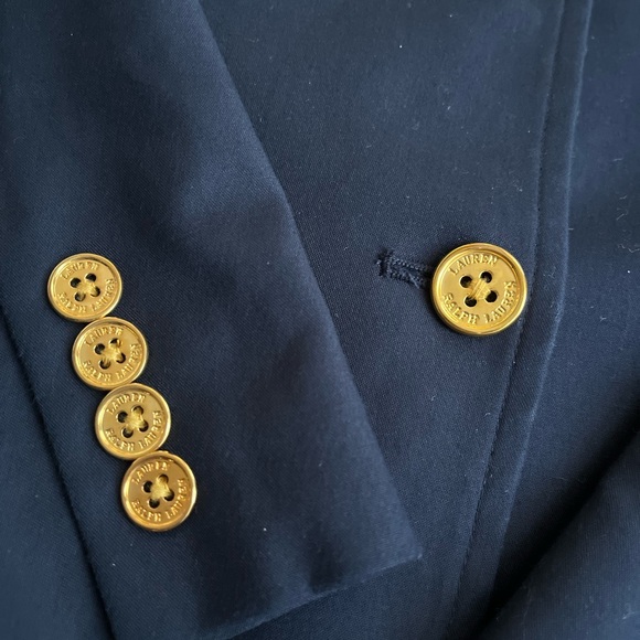 VTG LRL Ralph Lauren Womens Blazer Navy Crest & Crown Cotton Jacket Sz 12 Y2K - Picture 8 of 12